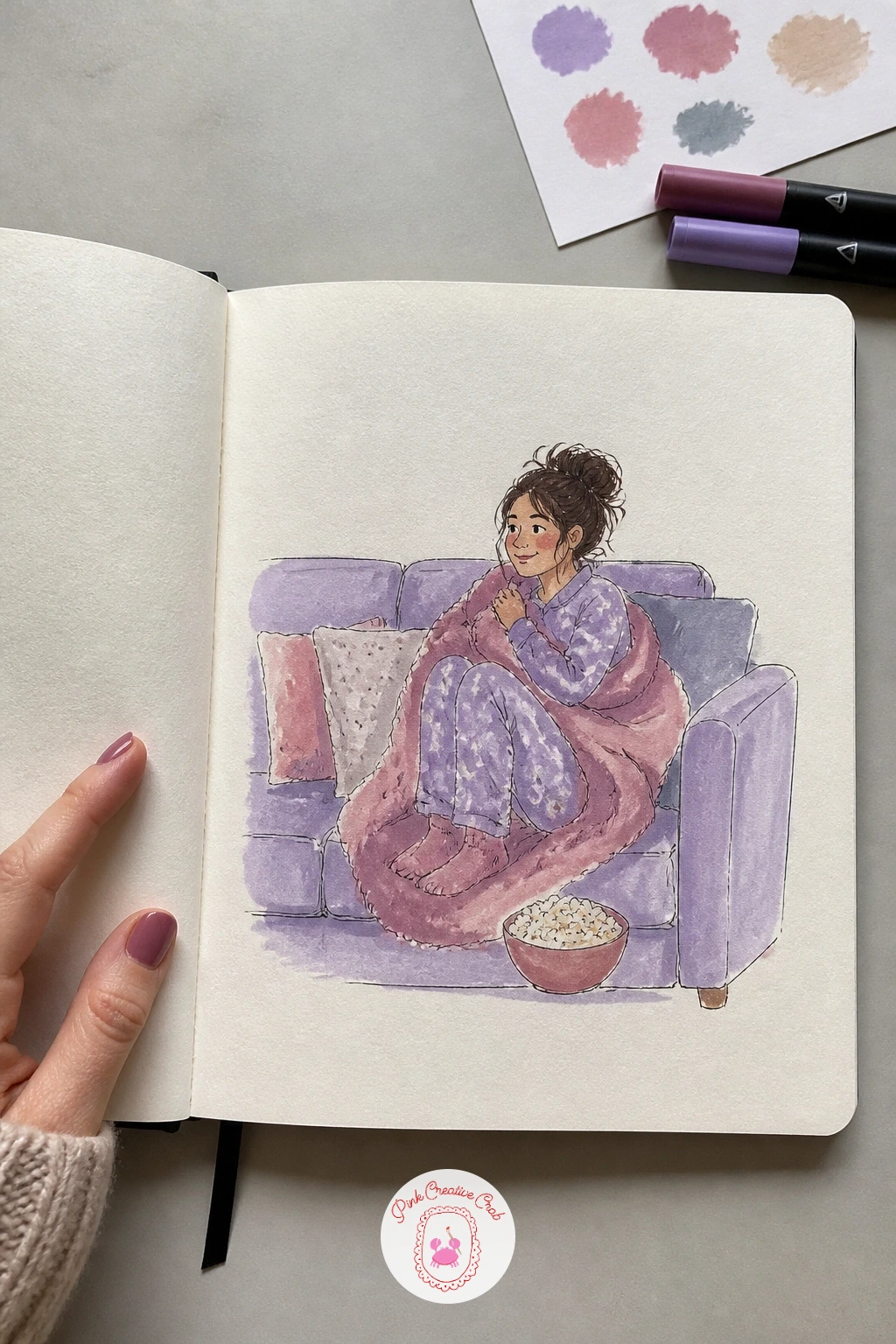 A Movie Night in Pajamas — A movie night in pajamas brings the cozy indoor mood back for one more quiet scene, this time a wide sofa shot rather than the