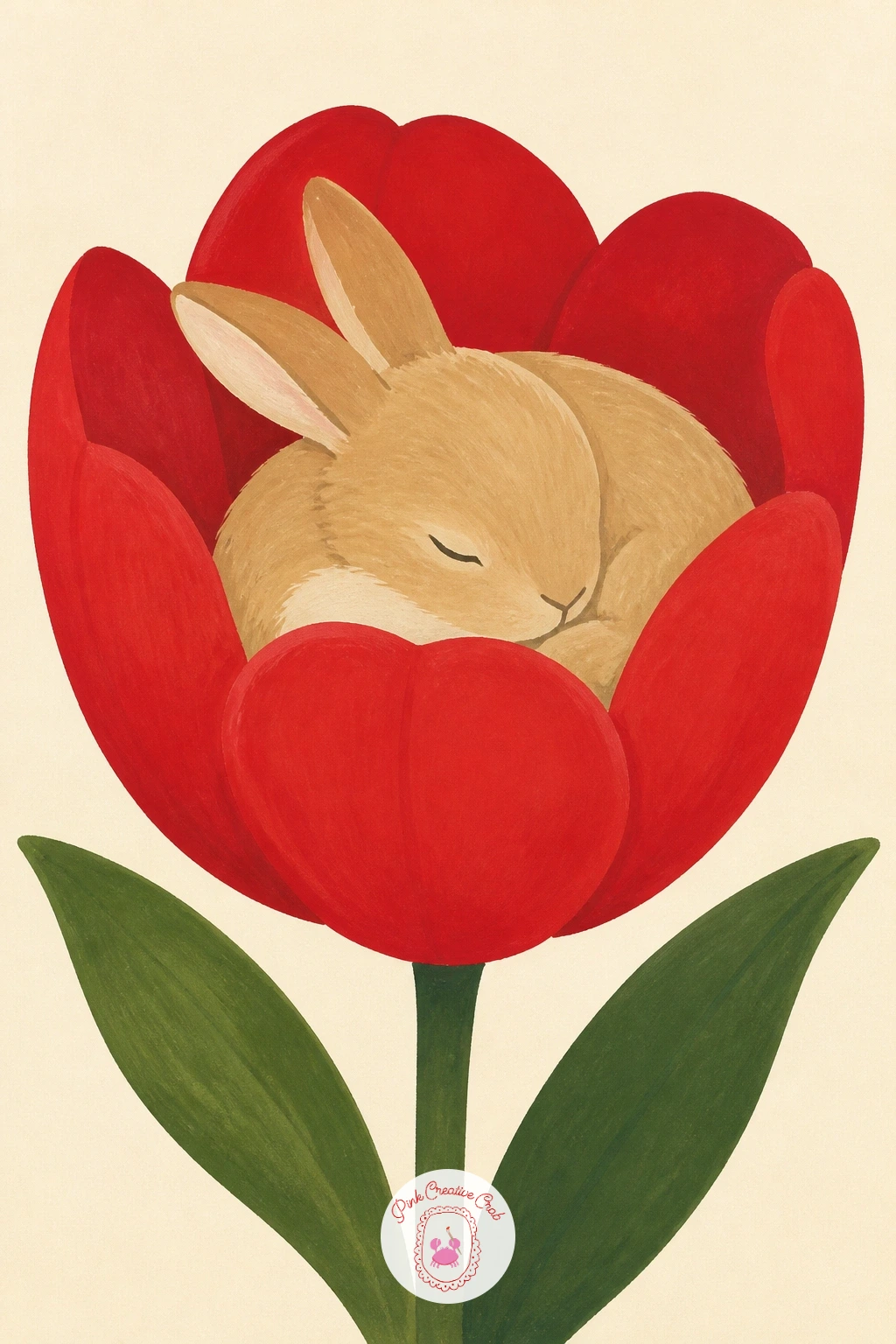 Bunny Asleep in a Tulip — Start the whole list with a bunny asleep in a tulip, the easiest shape on this page and the best warm up for flat gouache. Cute