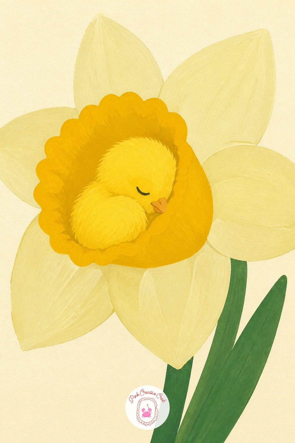Chick in a Daffodil — A chick in a daffodil pairs two yellows that are close enough in tone to need a clear boundary between them, which makes this a nice