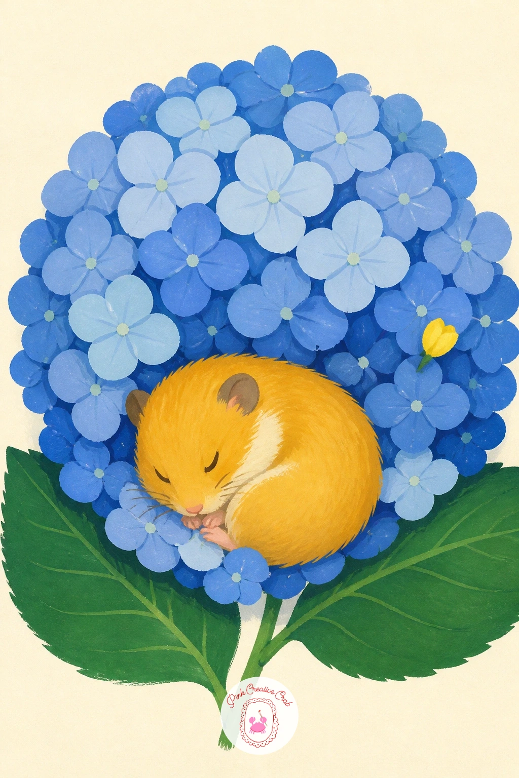 Hamster in a Hydrangea — Take on a hamster in a hydrangea next, which is really a lesson in painting one flower made of many small flowers without losing