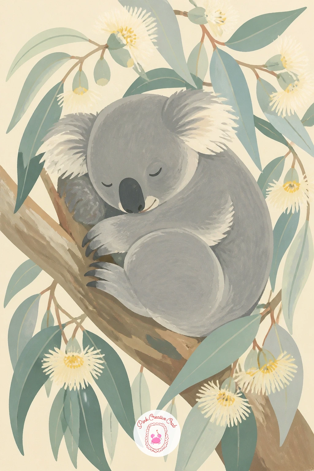 Koala in Eucalyptus Blossom — A koala in eucalyptus blossom asks for a slightly different leaf shape than most of this list, long and silvery rather than