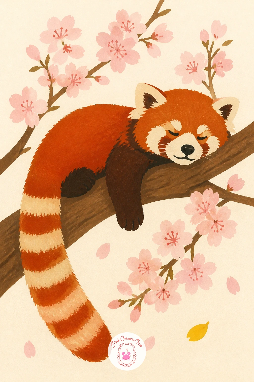 Red Panda in Cherry Blossom — A red panda in cherry blossom pairs naturally with the accent color running through this whole list, so let the panda's own rust