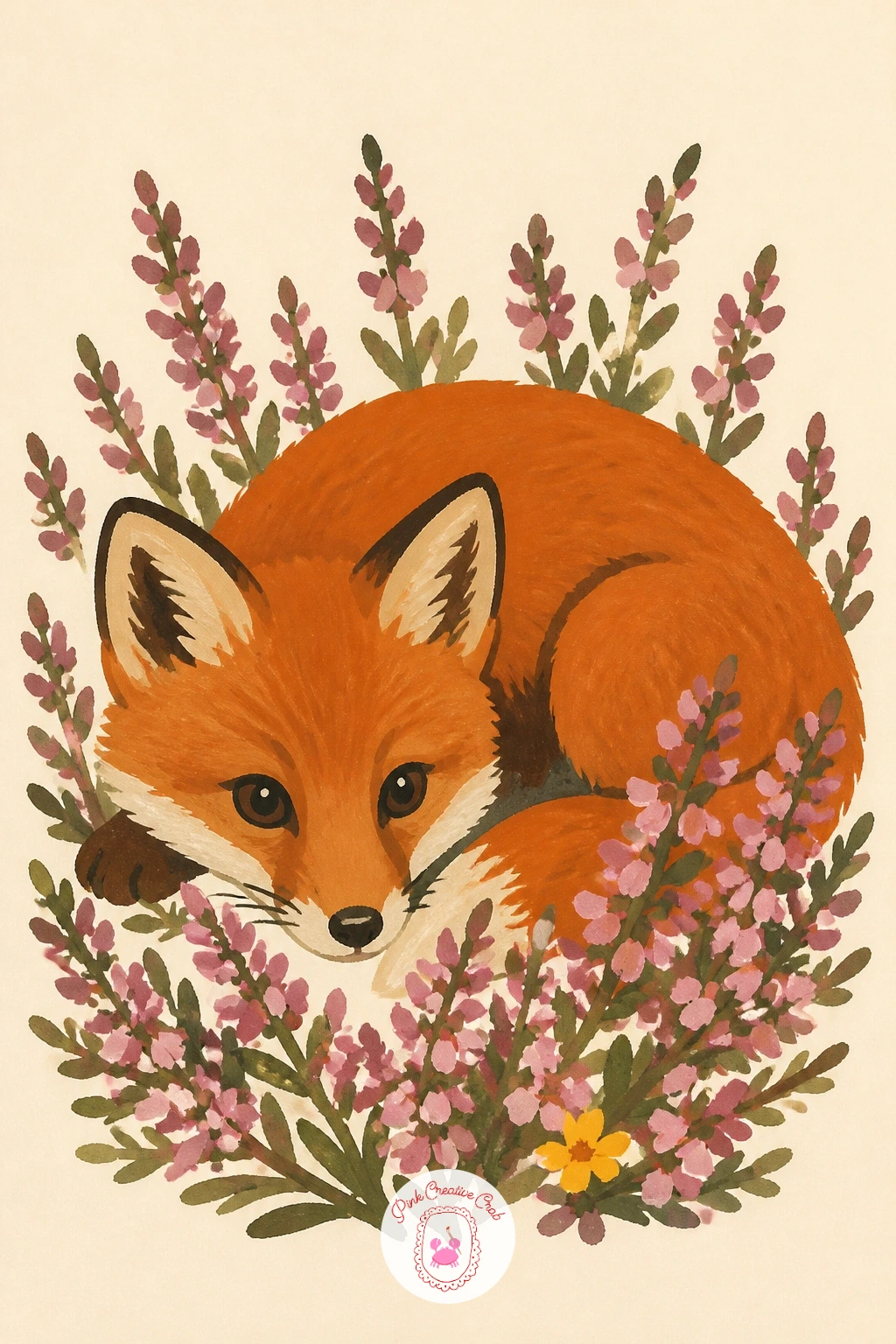 Fox Kit in Heather — A fox kit in heather asks for the same dry brush dabbing skill as the earlier lavender idea, but in a cooler pink violet rather than true