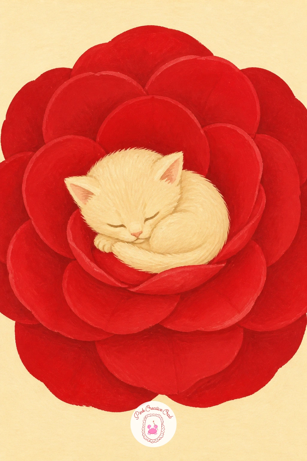 Kitten in a Camellia — A kitten in a camellia circles back to the layered petal technique from the earlier peony, a good chance to compare how a tighter, more