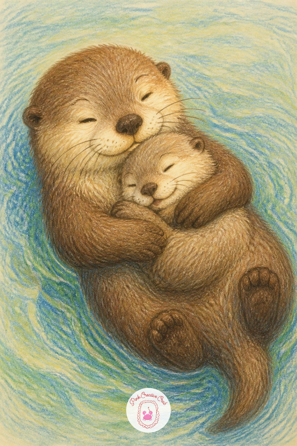 Mother Otter Hugging Her Baby — Start the whole series with a mother otter hugging her baby, since the round, forgiving shapes make it a kind and easy way in.