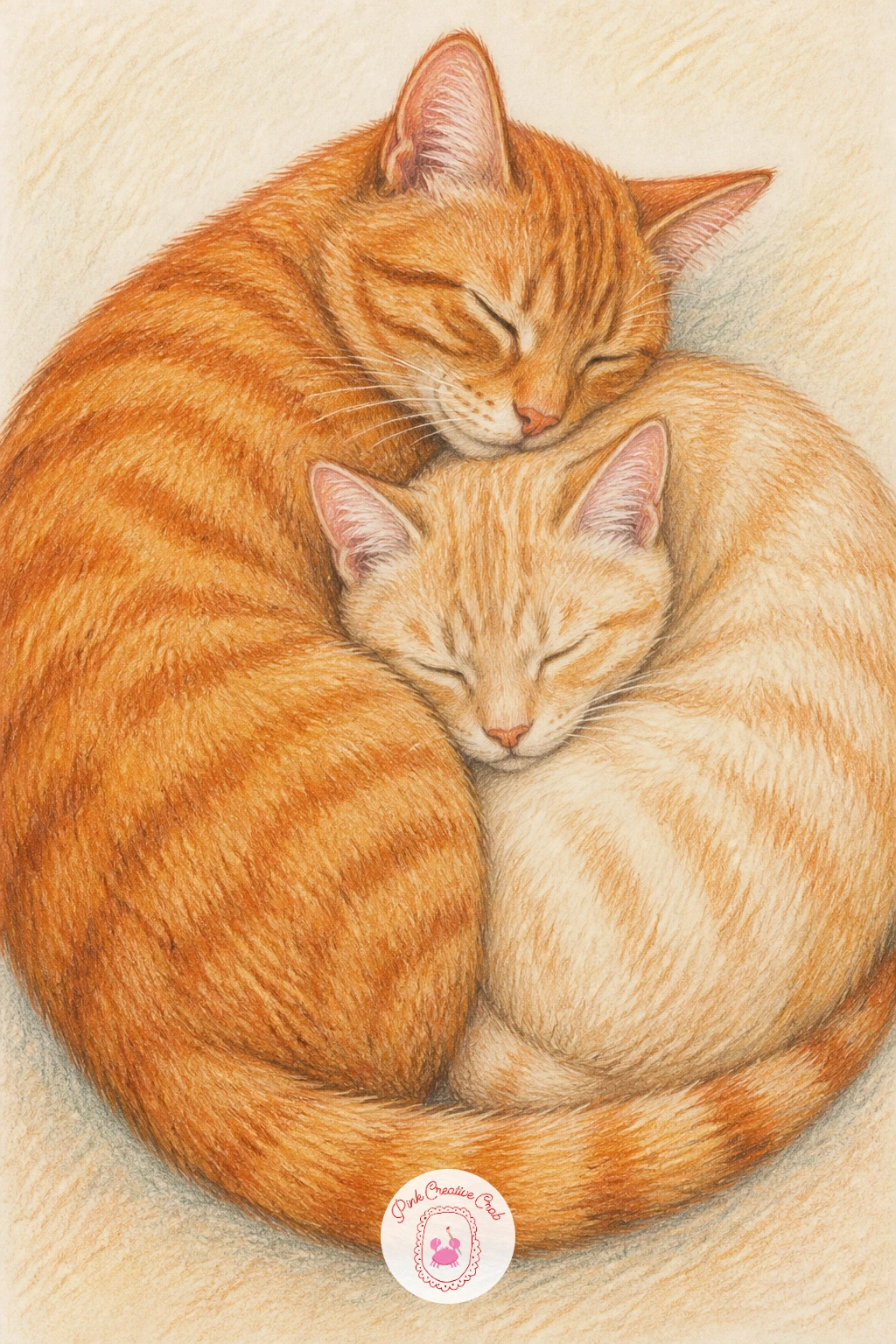 Two Cats Curled Together — Move from the otters to two cats curled together, a pose almost every cat owner has seen and loved. Hug drawing