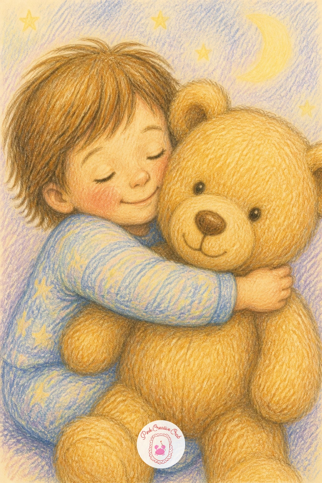 A Child Hugging a Teddy — Keep the quiet mood going with a child hugging a teddy, a small figure with both arms wrapped tightly around a bear nearly as big as