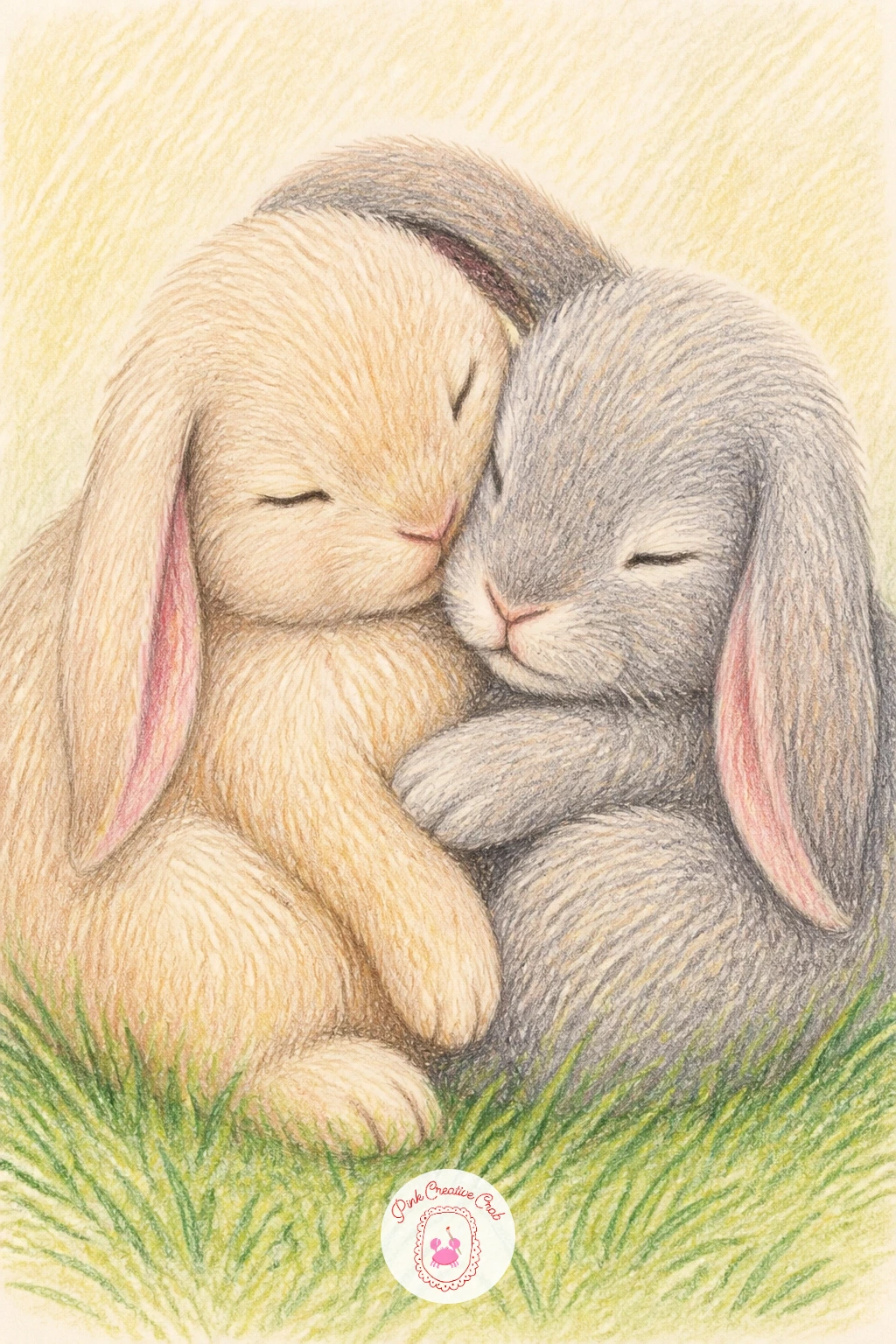 Bunnies Snuggling — Keep the small and sweet theme running with bunnies snuggling, two soft round bodies pressed together with ears flopped at relaxed angles.