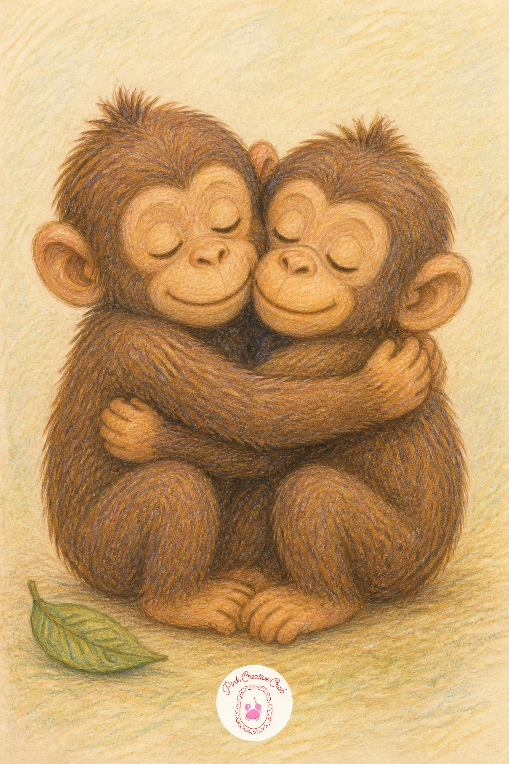 Two Monkeys Hugging — Close the whole series with two monkeys hugging, arms wrapped around each other while they sit together on a branch or patch of ground.