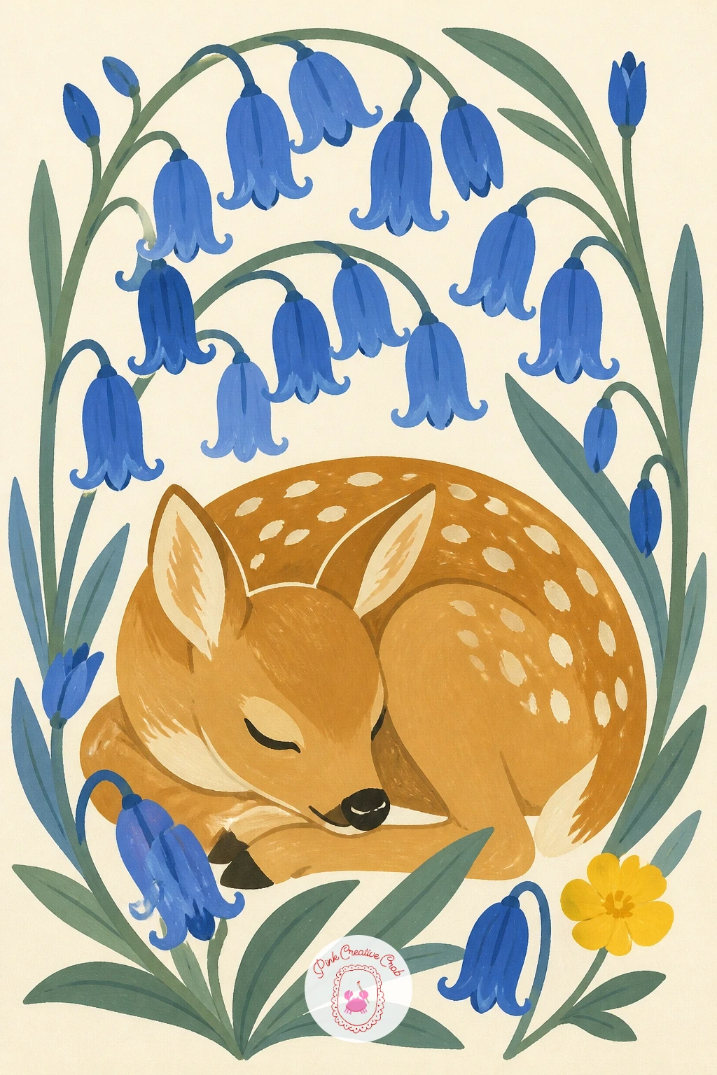 Fawn in Bluebells — Cool the palette down with a fawn in bluebells after the warm poppy field, and this time let the light decide where the darkest blue sits.