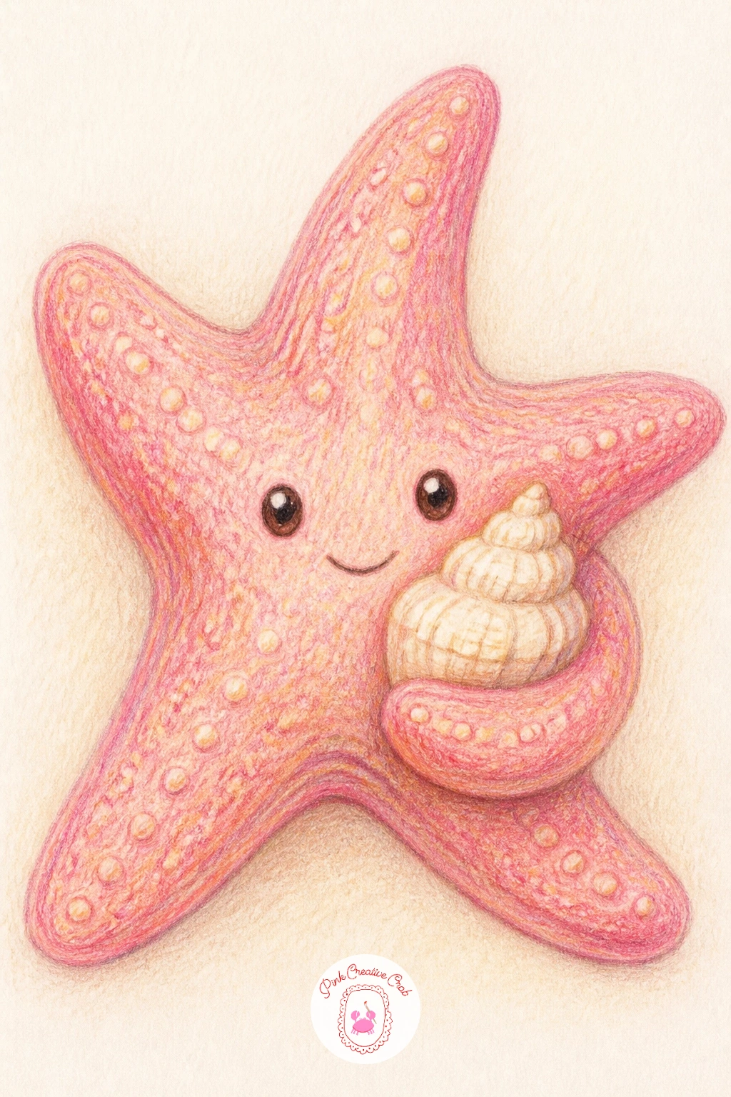 Starfish Holding a Seashell — Give your starfish something to hold and the page turns into a tiny story. Starfish drawing