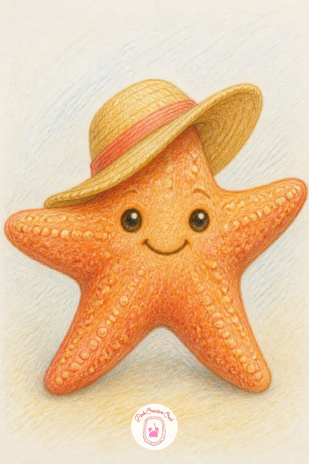 Starfish in a Sun Hat — Move from props to costume with a starfish wearing a tiny sun hat, perched jauntily over two of its upper arms. Starfish drawing