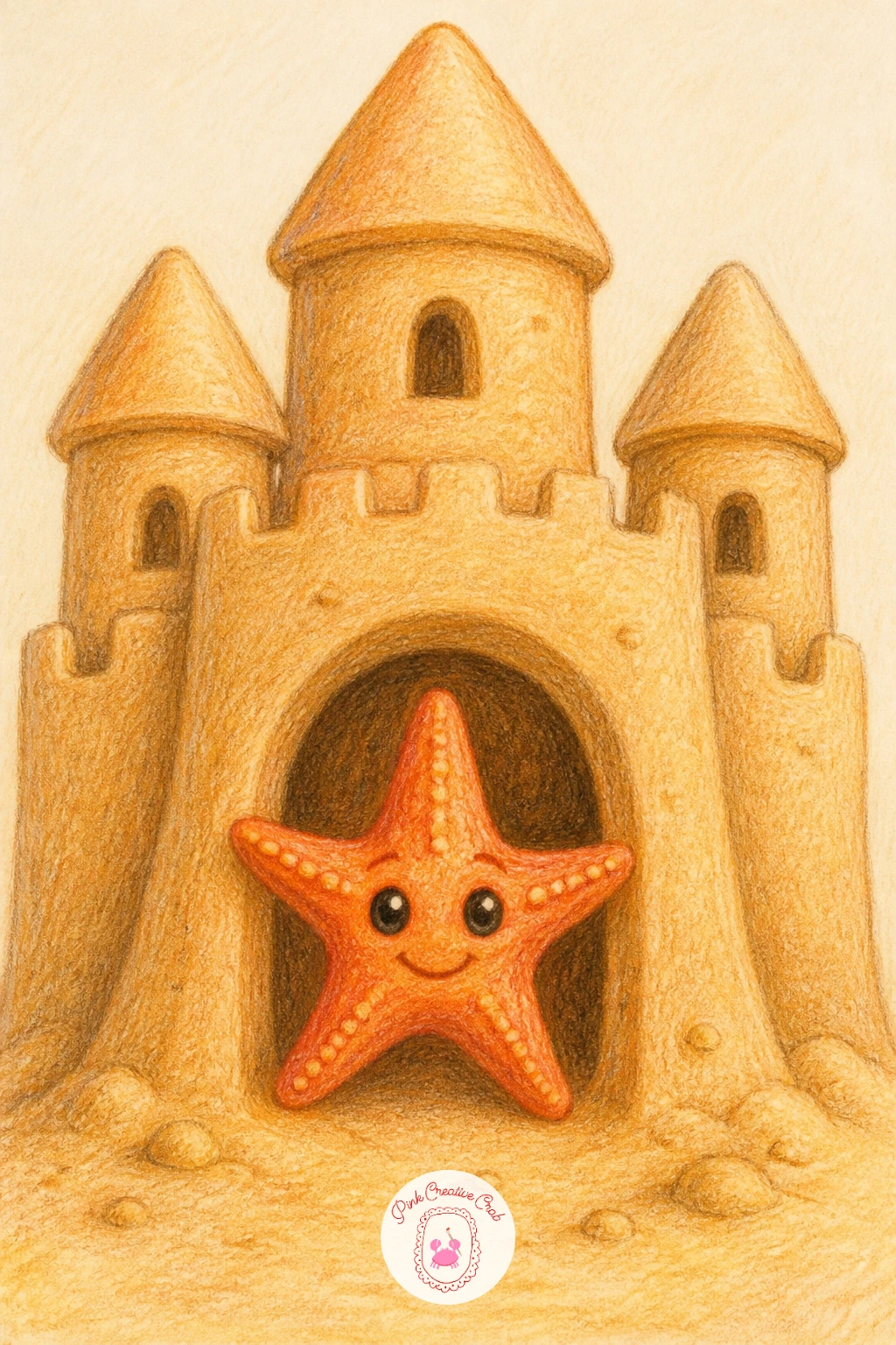 Starfish in a Sandcastle — Tuck a starfish into the doorway of a small sandcastle for a scene with a bit of architecture in it. Starfish drawing