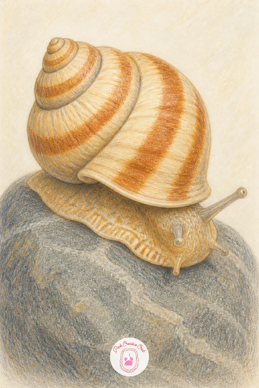 Sea Snail on a Rock — Slow the pace down with a sea snail resting on a rock, a simple subject built almost entirely around one spiral. Starfish drawing