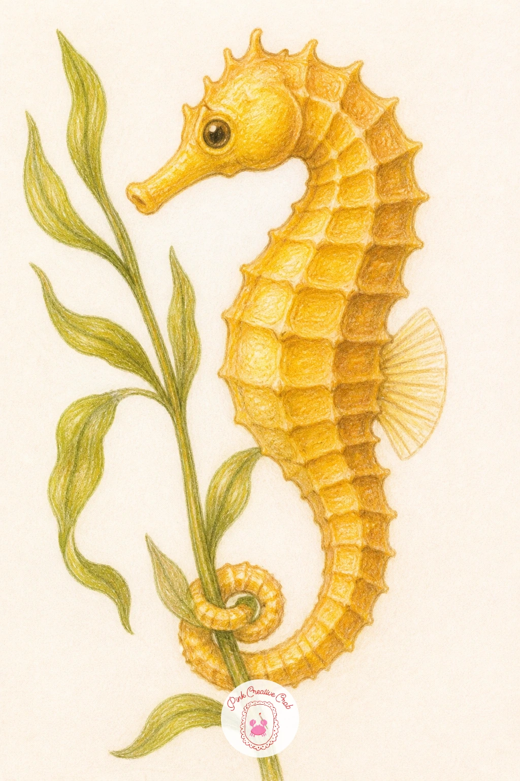 Seahorse Holding Seaweed — Give your page a bit of elegance with a seahorse curling its tail around a single strand of seaweed. Starfish drawing
