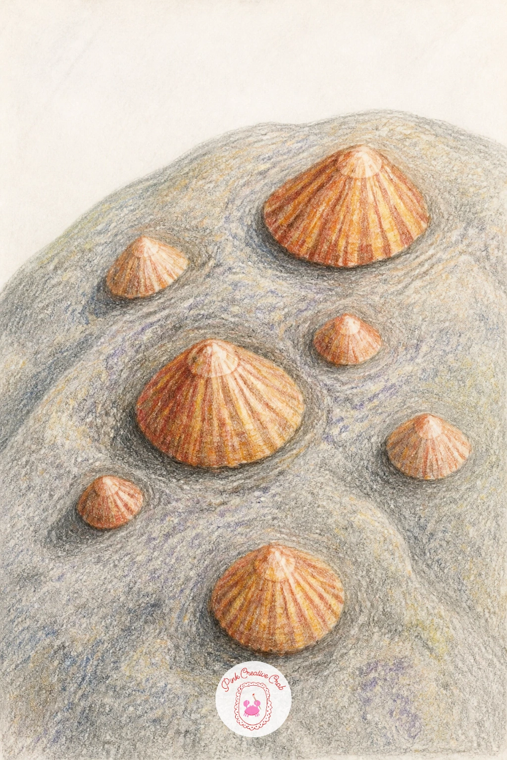 Limpets on a Rock — Scatter a few limpets across a rock for a quiet, textural subject that works well as a smaller addition to a page. Starfish drawing