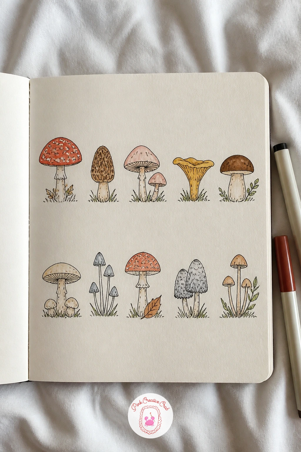 Mushrooms With Labels — Mushrooms with labels add a little naturalist feel to the page, since this time proportion matters in the simplest way: the cap should