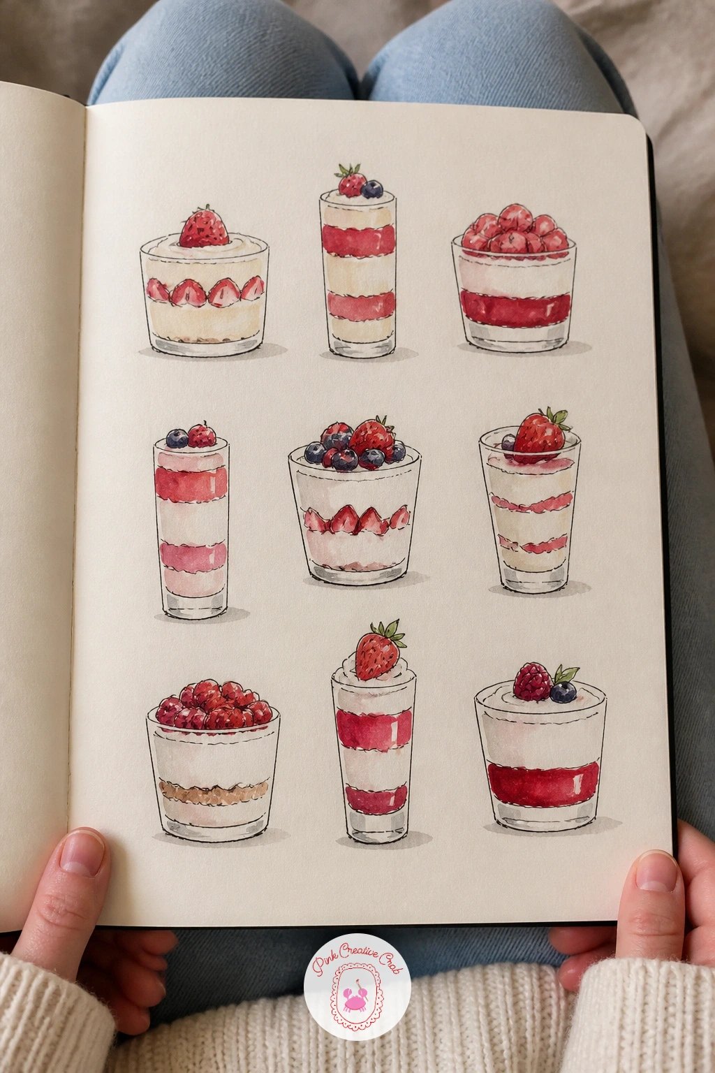 Desserts In Glasses — Desserts in glasses move the page into glass and light, since a clear glass needs a thin unpainted edge left along one side to read as