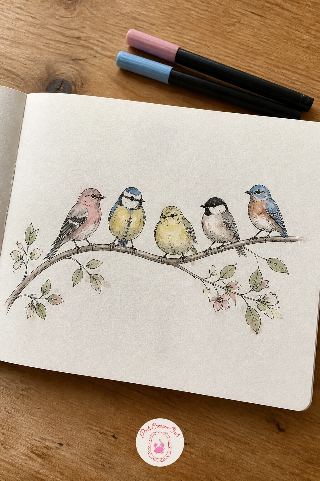 Birds On Branches — Birds on branches ask for a light hand with the fineliner, since feathers read best as a few confident strokes rather than many tense