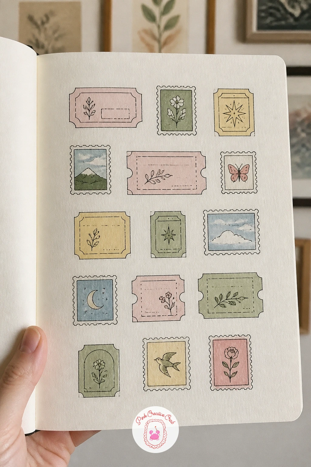 Vintage Tickets And Stamps — Vintage tickets and stamps give the page a collage feel without any actual cutting or pasting, built entirely from drawn