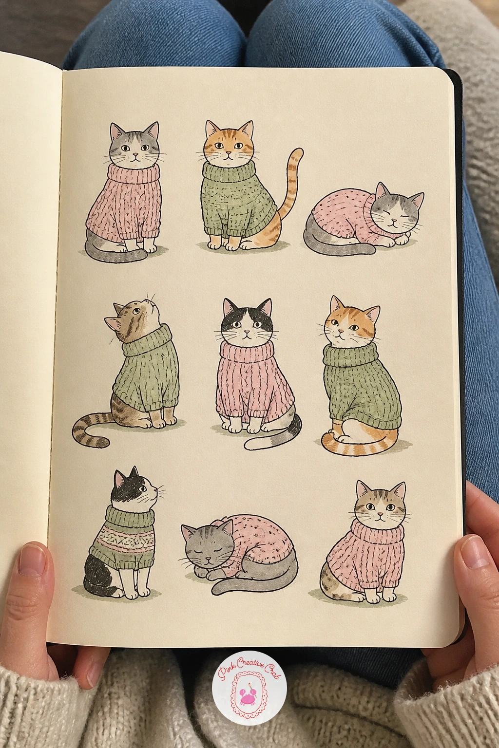 Cats In Cozy Sweaters — Cats in cozy sweaters follow naturally from the first cat page, except this time the texture trick sits in the sweater rather than the