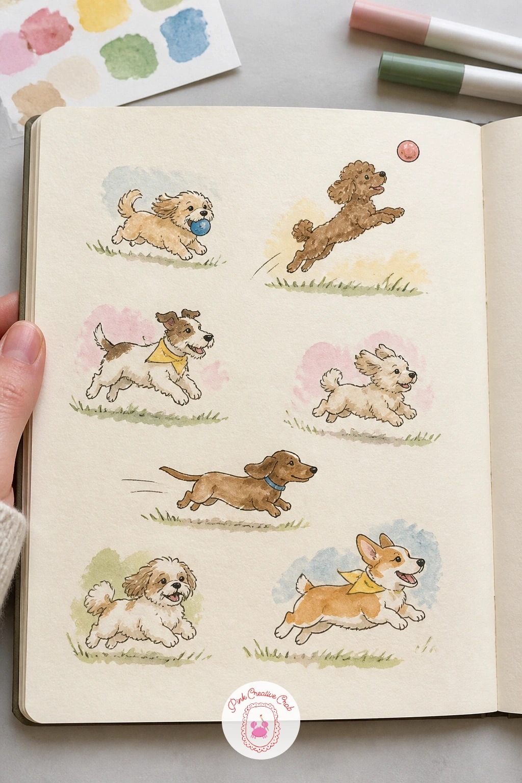 Dogs At The Park — Dogs at the park push the action idea further, since this page works best when every dog does something slightly different, fetching a ball