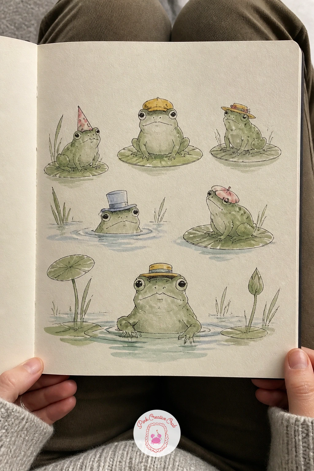 Frogs In Tiny Hats — Frogs in tiny hats let you revisit perspective and light from a fresh, lower angle, since drawing a frog from slightly below, as if you