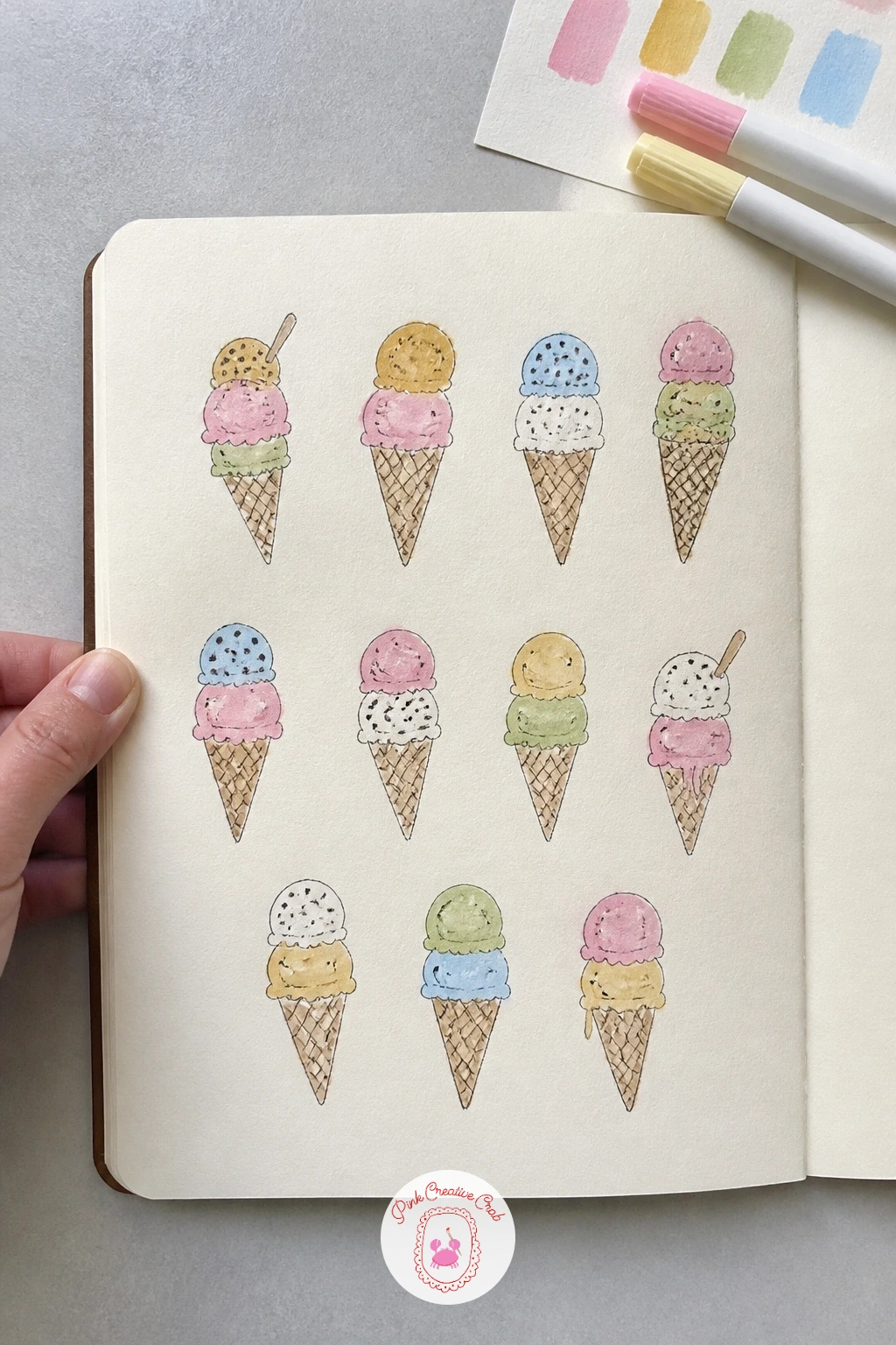 Ice Cream Cones — Ice cream cones are an easy, happy page to return to after something as detail heavy as souvenirs, built from just two repeating shapes: a