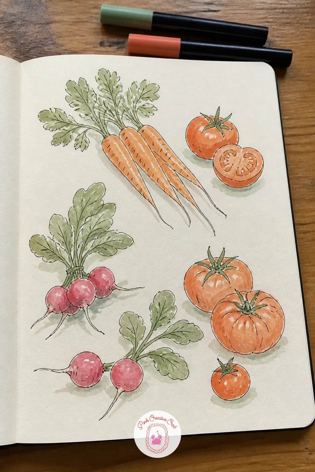 Vegetables From The Market — Vegetables from the market close out the food themed pages with a nice range of shapes, carrots, tomatoes, a bunch of radishes, a