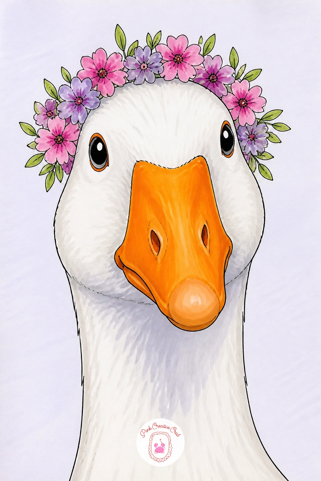 Goose in a Flower Crown — Move from cozy to romantic with a goose in a flower crown, a sweet contrast to her usual chaos. Goose drawing