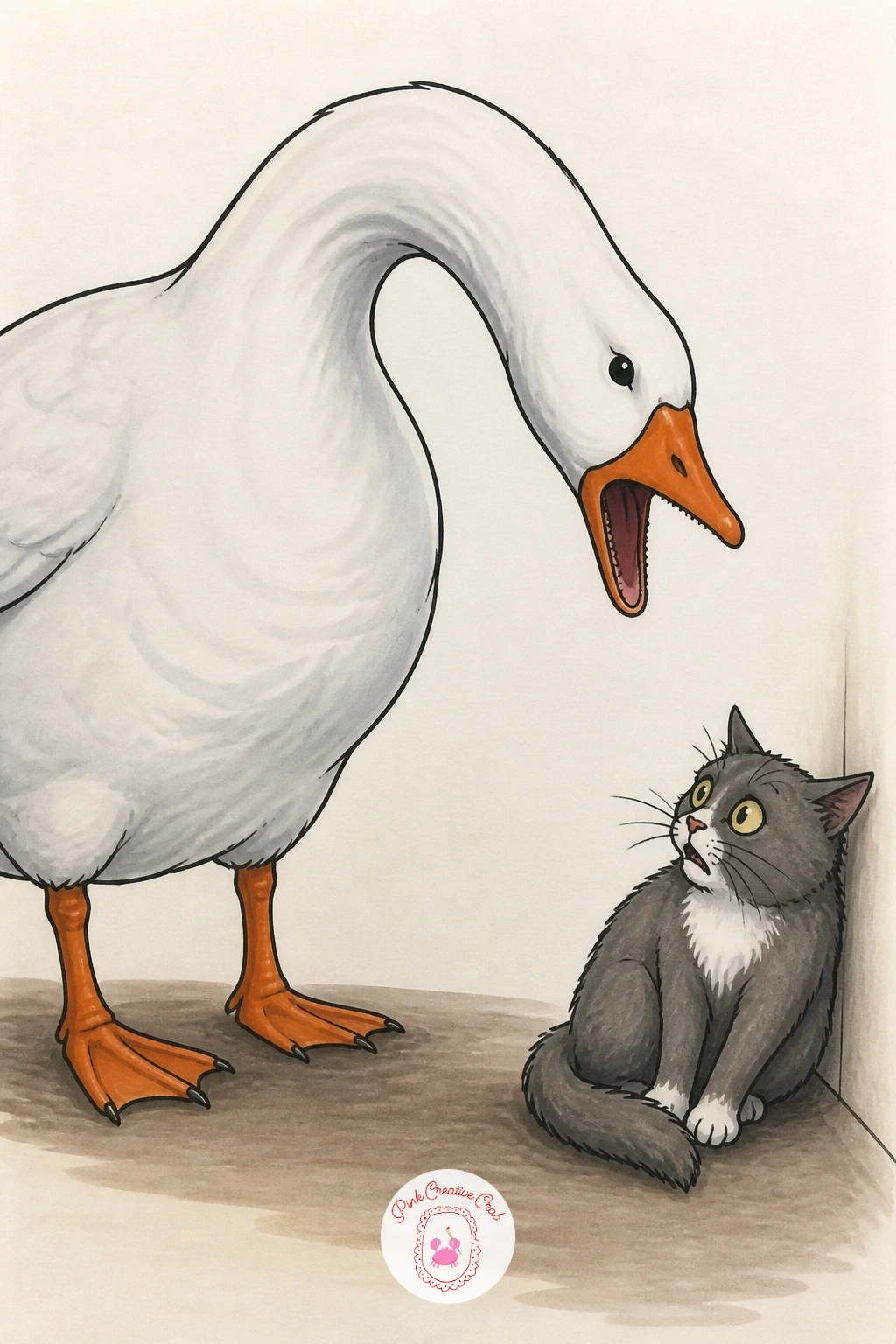 Goose Honking at a Cat — Bring in a second character now that you have the goose's attitude down: a goose honking at a cat captures exactly the energy that