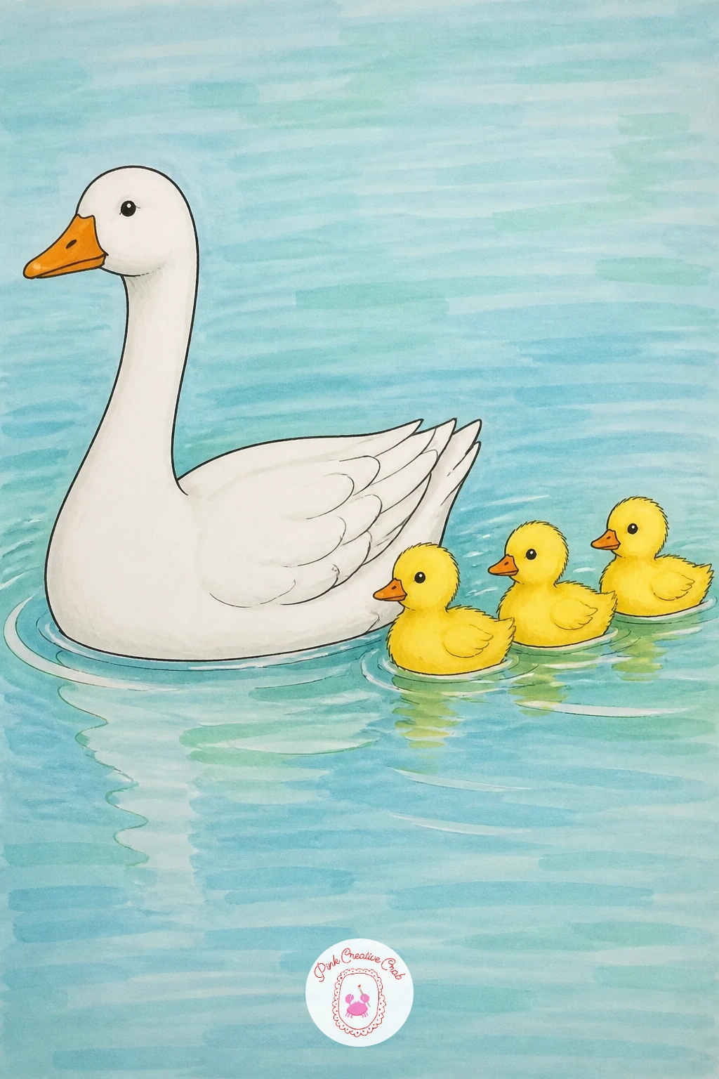 Goose Leading Goslings Across a Pond — Bring in the family now with a goose leading goslings across a pond, a classic image with a little extra charm. Goose