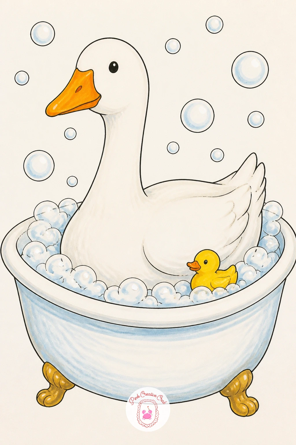 Goose in a Bathtub — Cool things down with a goose in a bathtub, perched on the rim or sitting right in a pile of bubbles like it is the most normal thing in