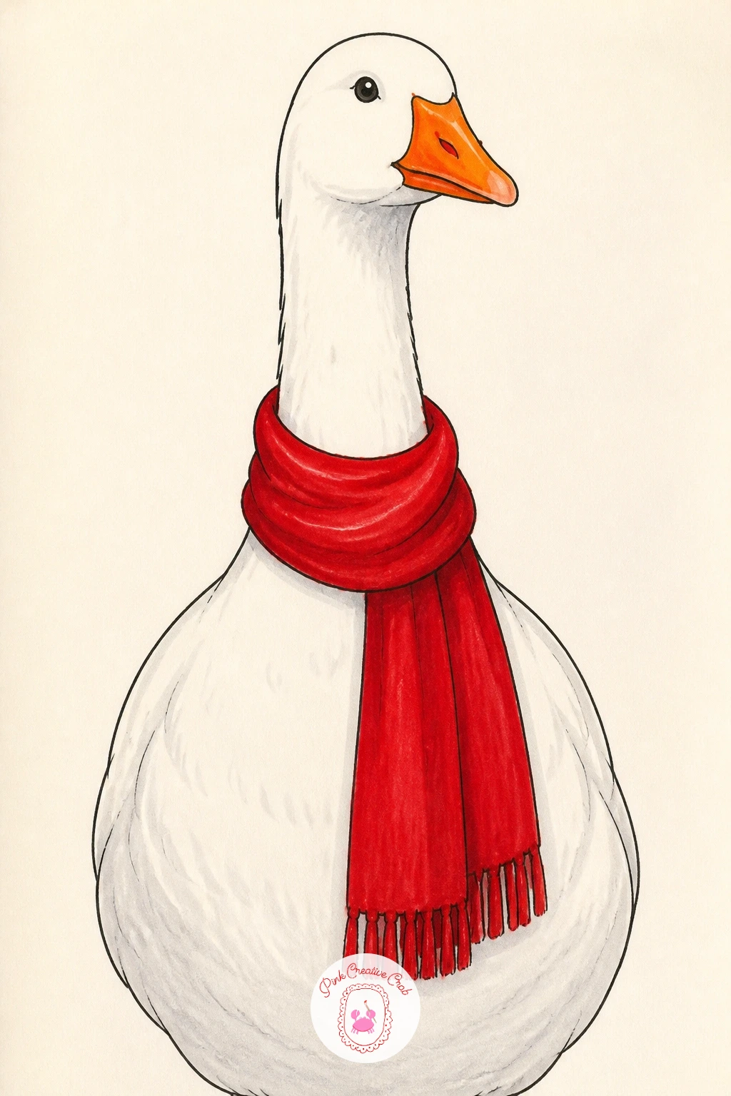 Goose in a Cherry Red Scarf — Bring the style back in with a goose in a cherry red scarf, wrapped once around the long neck and left to trail a little at the