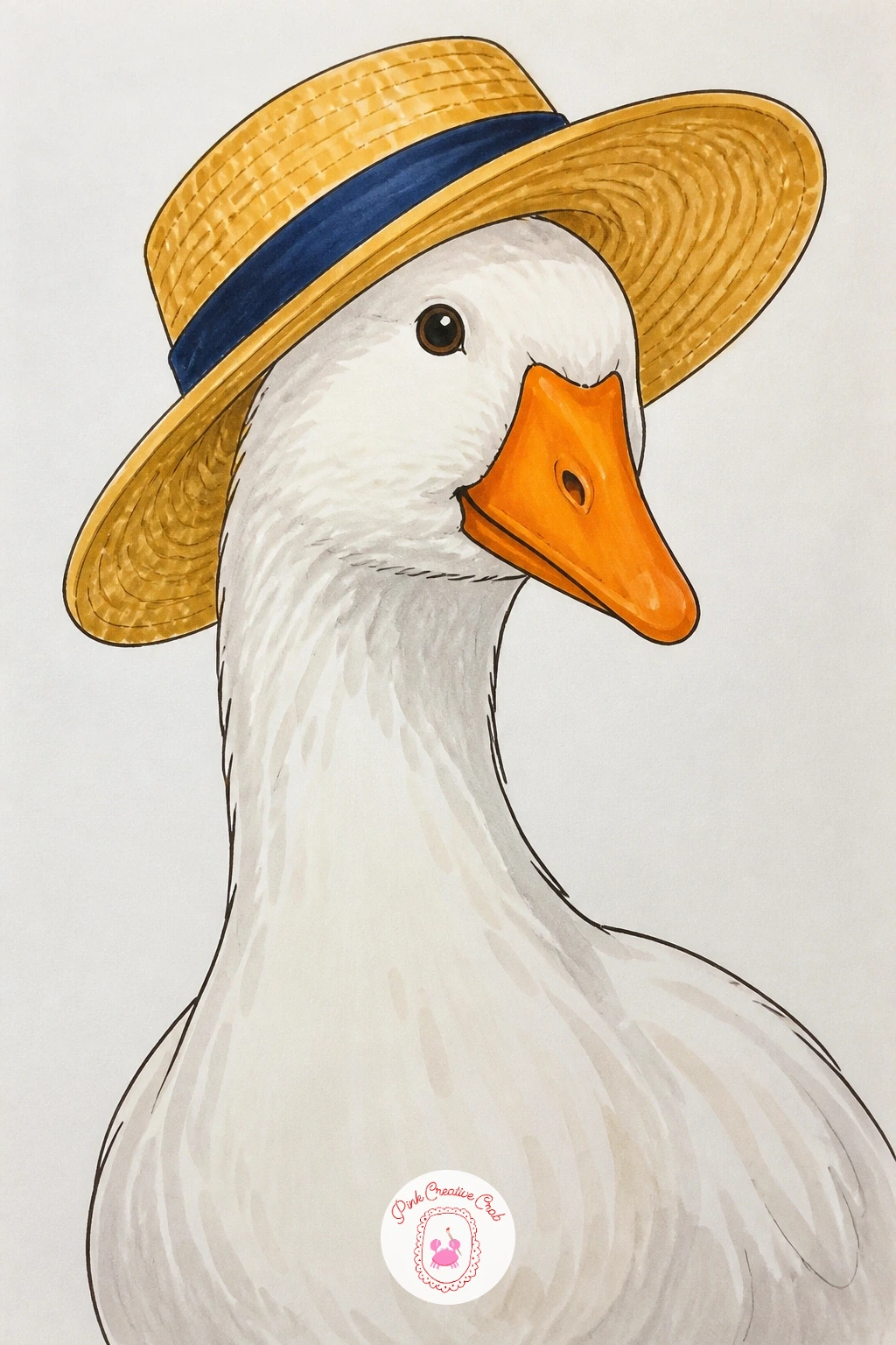 Goose in a Straw Hat — Keep the warm, summery mood going with a goose in a straw hat, tipped at a jaunty angle over one eye. Goose drawing