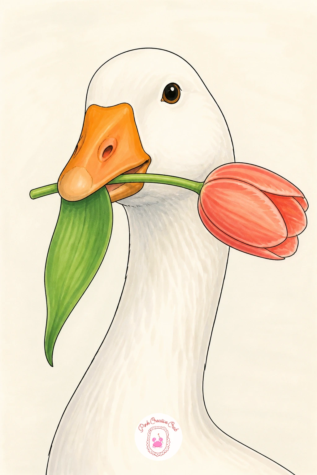 Goose With a Tulip in Its Beak — Simplify things with a goose with a tulip in its beak, a quiet, almost sweet image after so many busy scenes. Goose drawing
