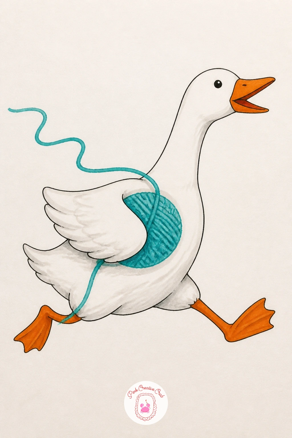 Goose Running Off With a Ball of Yarn — Bring the chaos back with a goose running off with a ball of yarn, trailing a loose thread behind like she just raided