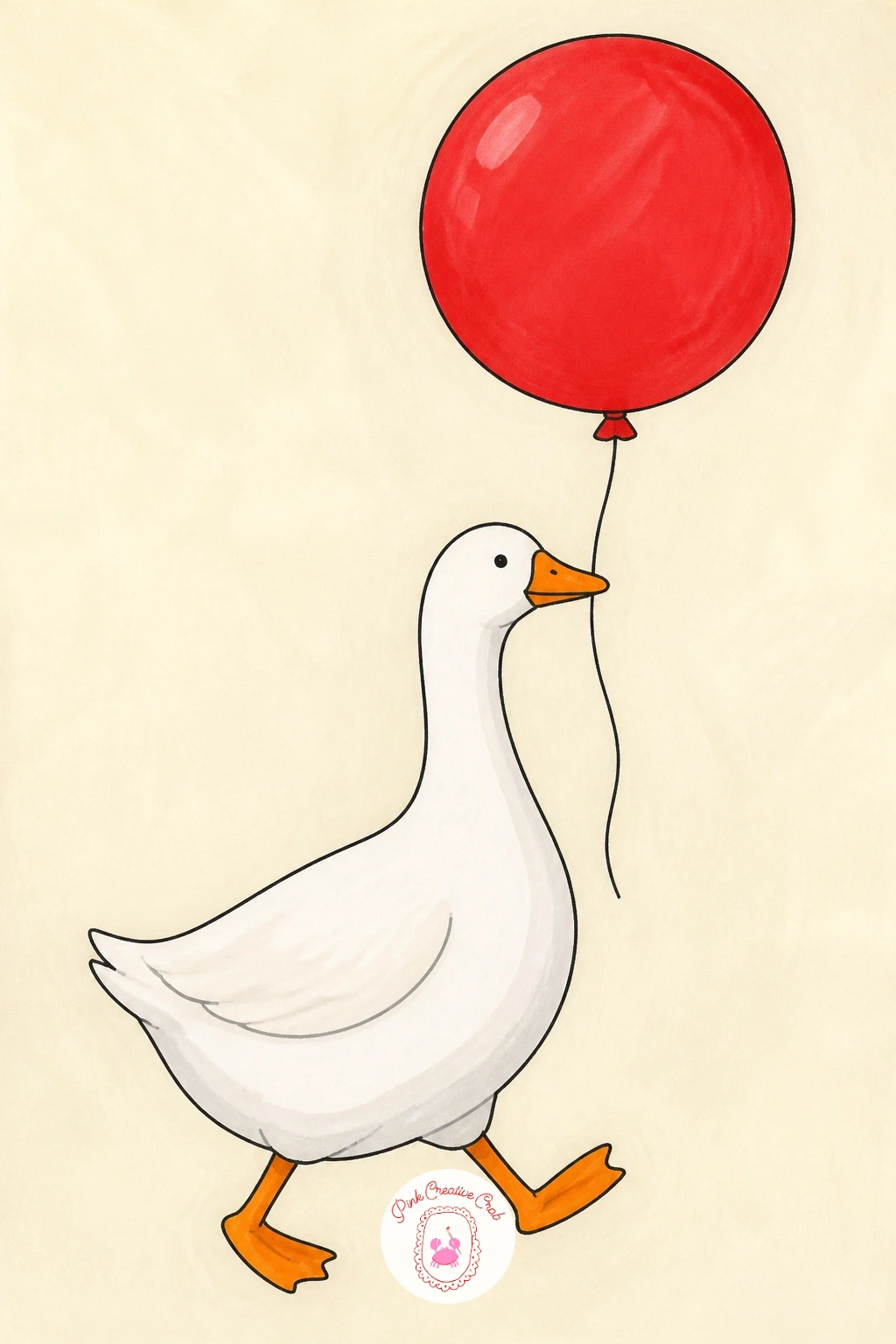 Goose Holding a Balloon — Lighten the mood further with a goose holding a balloon, the string gripped in her beak and the balloon floating up above her head.
