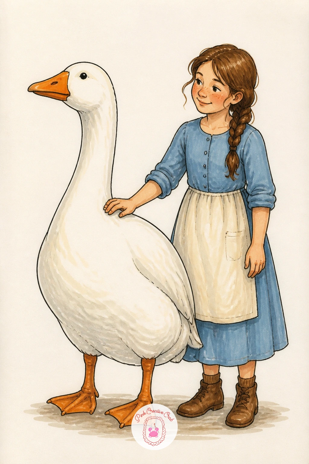 Goose and a Farm Girl — Add a human companion with a goose and a farm girl, standing side by side like old friends. Goose drawing