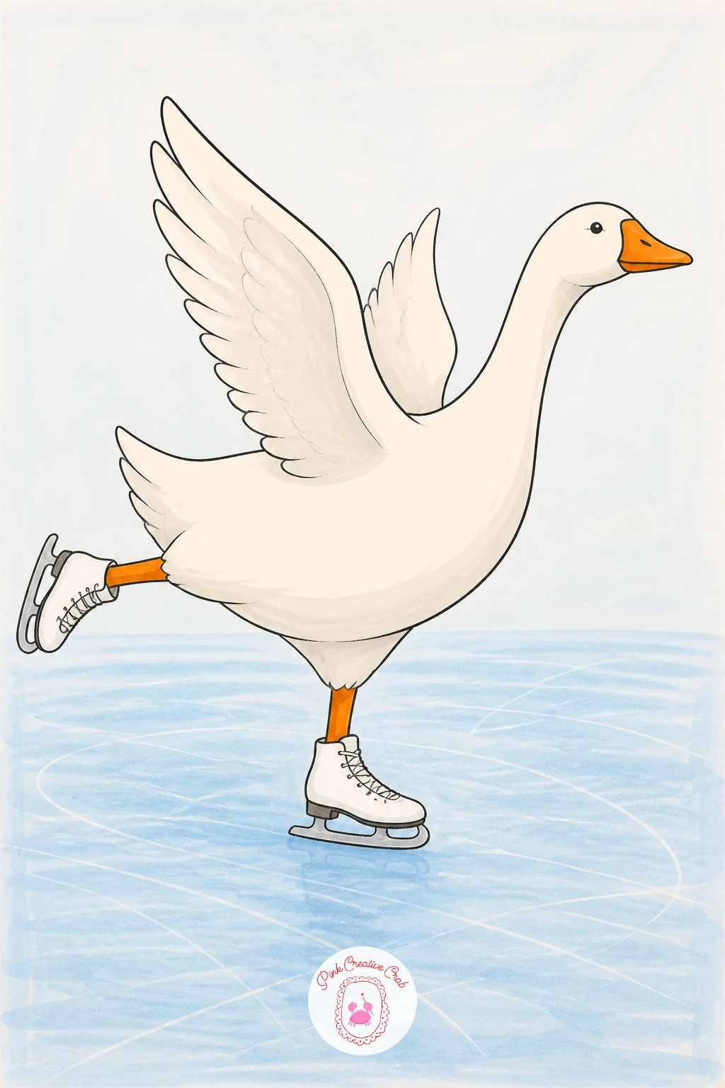 Goose Ice Skating — Bring the drama back with a goose ice skating, one leg extended behind her in a dramatic glide across the ice. Goose drawing