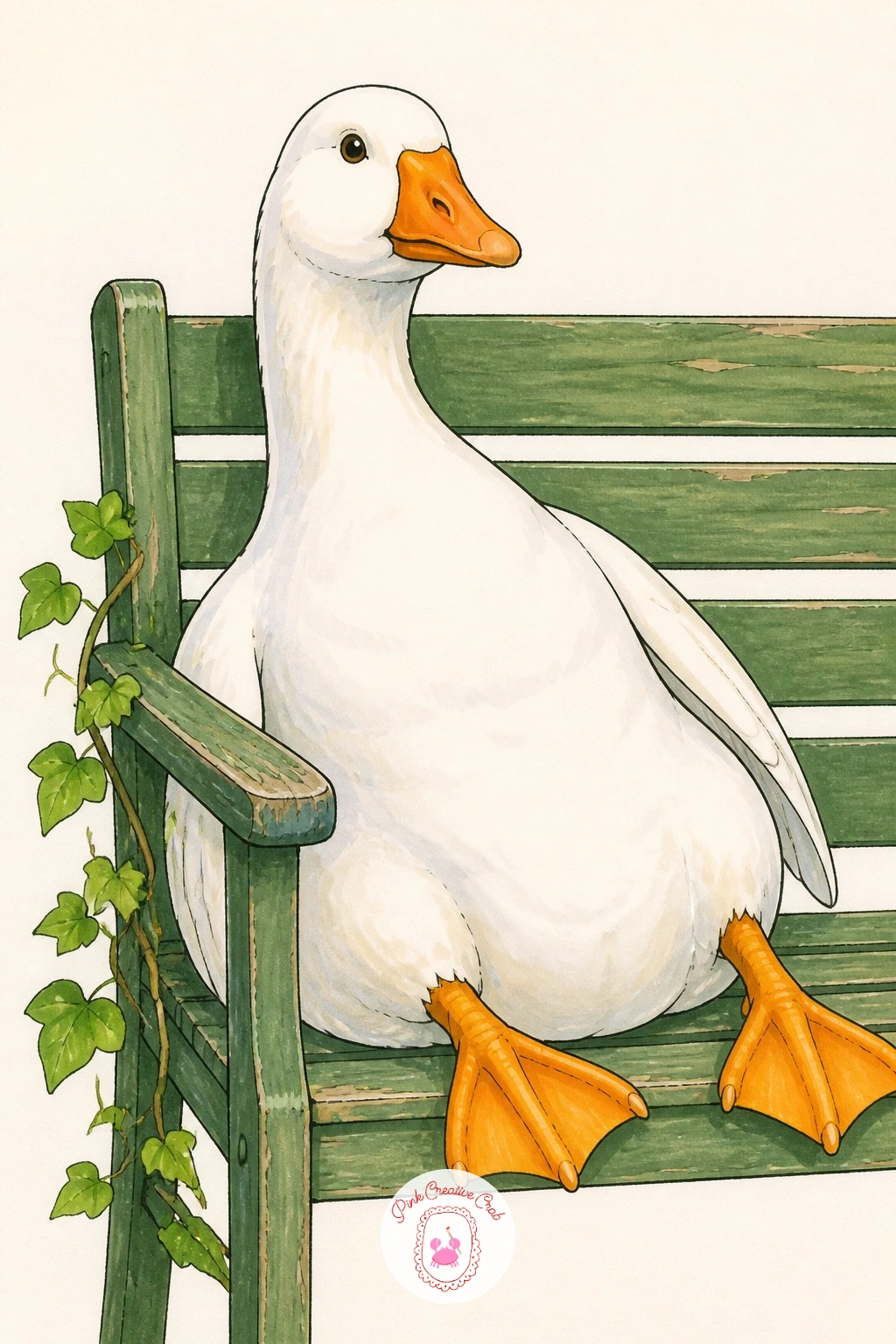Goose on a Garden Bench — Close the whole series out with a goose on a garden bench, perched like she has claimed the best seat in the yard. Goose drawing