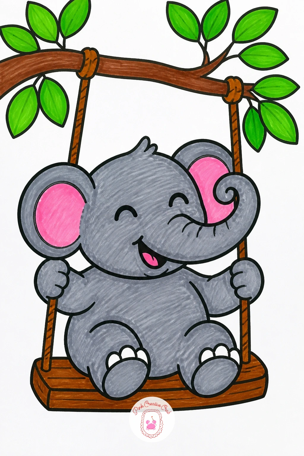 Elephant On A Swing — After the lion, try an elephant swinging through the air, since both start from one big rounded body shape. Kids drawing ideas