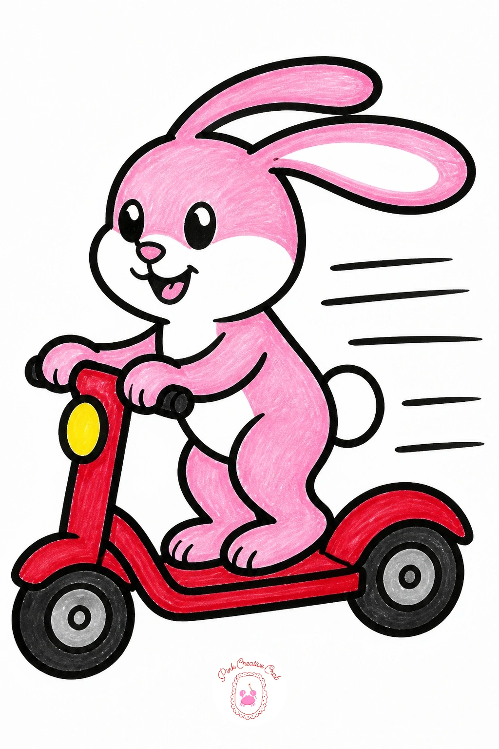 Bunny On A Scooter — Move from a big heavy animal to a small speedy one with a bunny riding a scooter. Kids drawing ideas