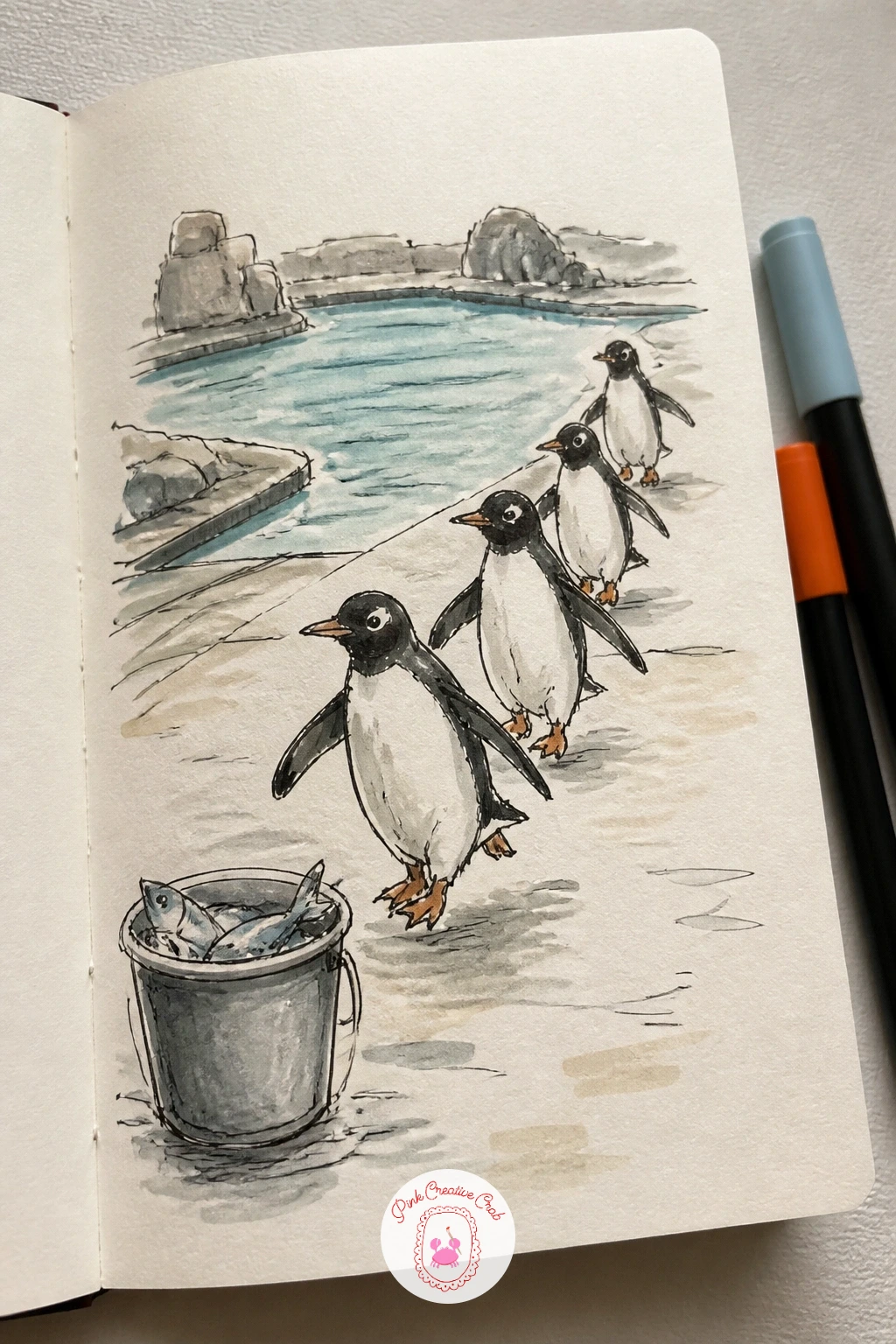 Penguins Waddling to Feeding Time — Penguins are next because their bodies are just two ovals, a small one for the head stacked on a bigger one for the body