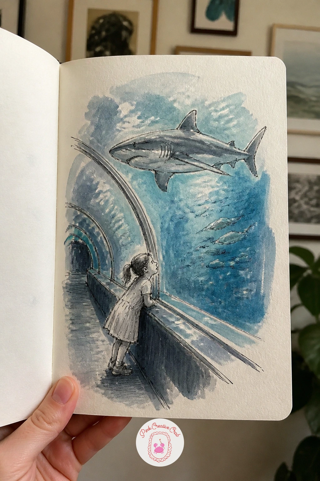 Child Pressing Her Nose to the Shark Tunnel Glass — Head indoors now for the shark tunnel, where the real subject is the small figure against the huge curved