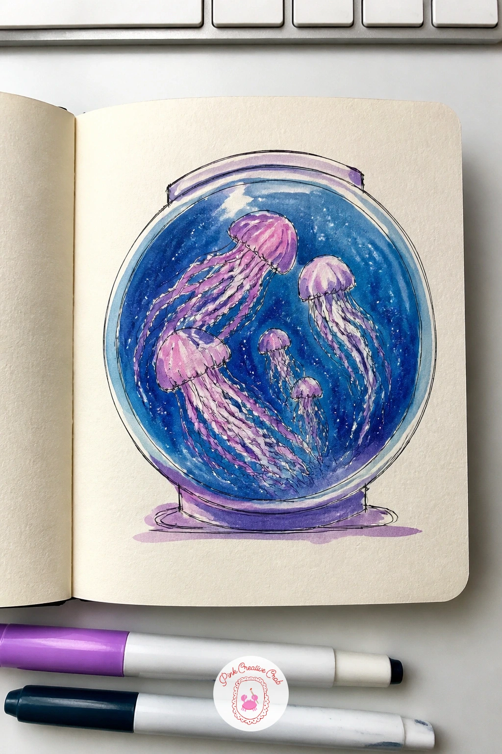 Jellyfish Glowing in a Round Tank — Jellyfish are a welcome breather after the shark tunnel, since the whole subject is soft curves and trailing lines. Things