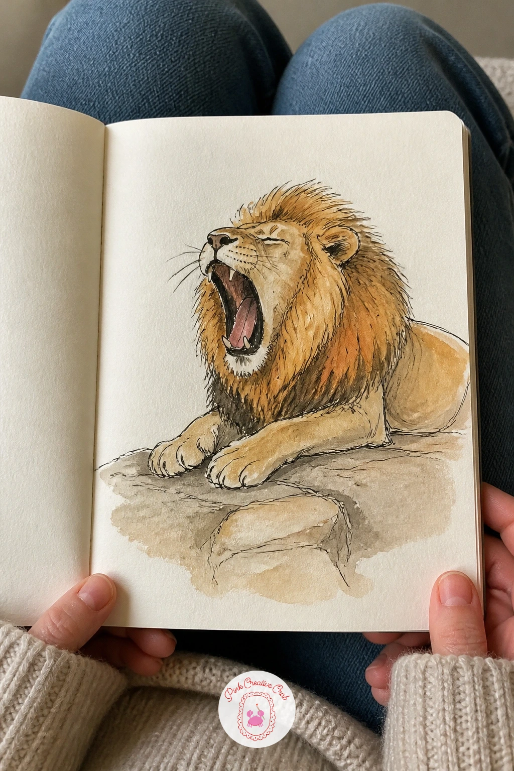 Lion Yawning on a Warm Rock — The lion gets its own warm rock and a wide open yawn, which means the mane is doing most of the work here. Things to draw in your