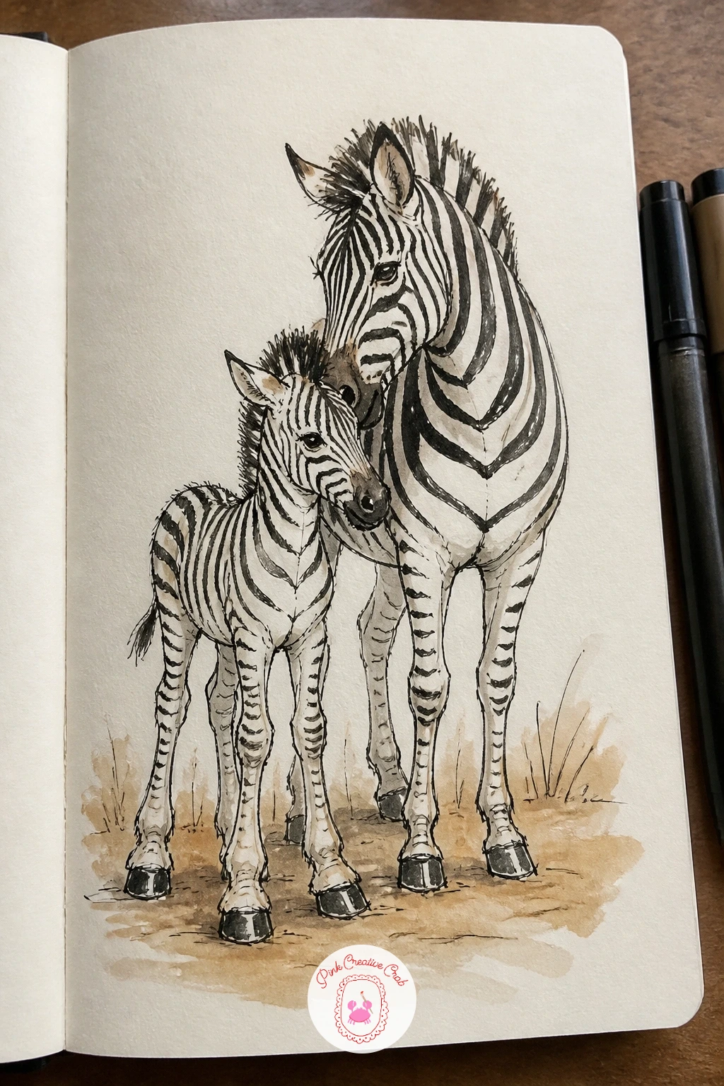 Zebra Foal Next to Its Mother — Pair up a zebra foal with its mother for a proportion exercise worth doing properly. Things to draw in your sketchbook