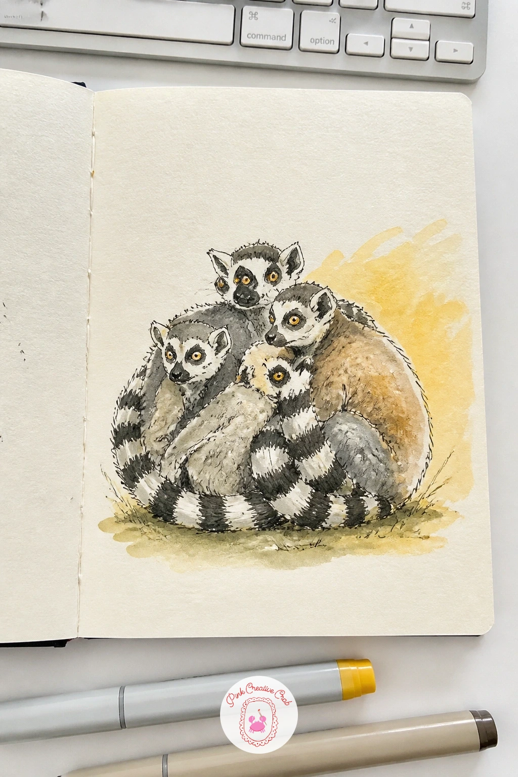 Lemur Family Huddled in the Sun — After all that splashing, settle into a quiet huddle of lemurs stacked together in a patch of sun. Things to draw in your