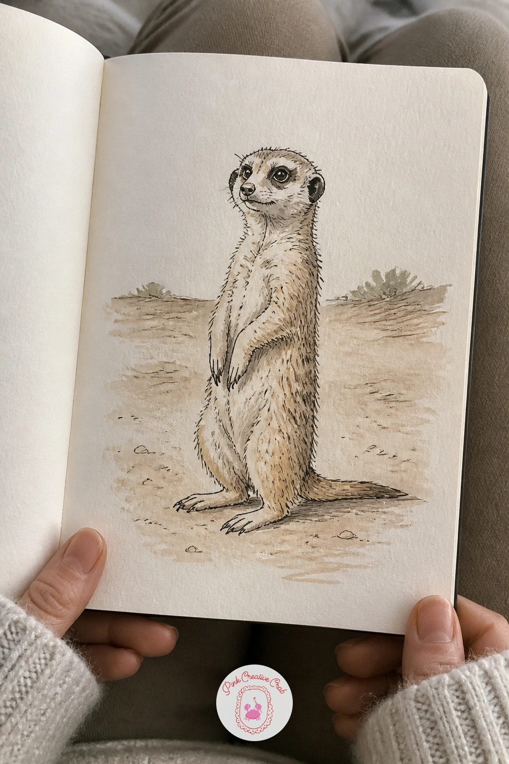 Meerkat on Lookout — Bring the energy back up with a single meerkat standing bolt upright on lookout, tail planted for balance. Things to draw in your